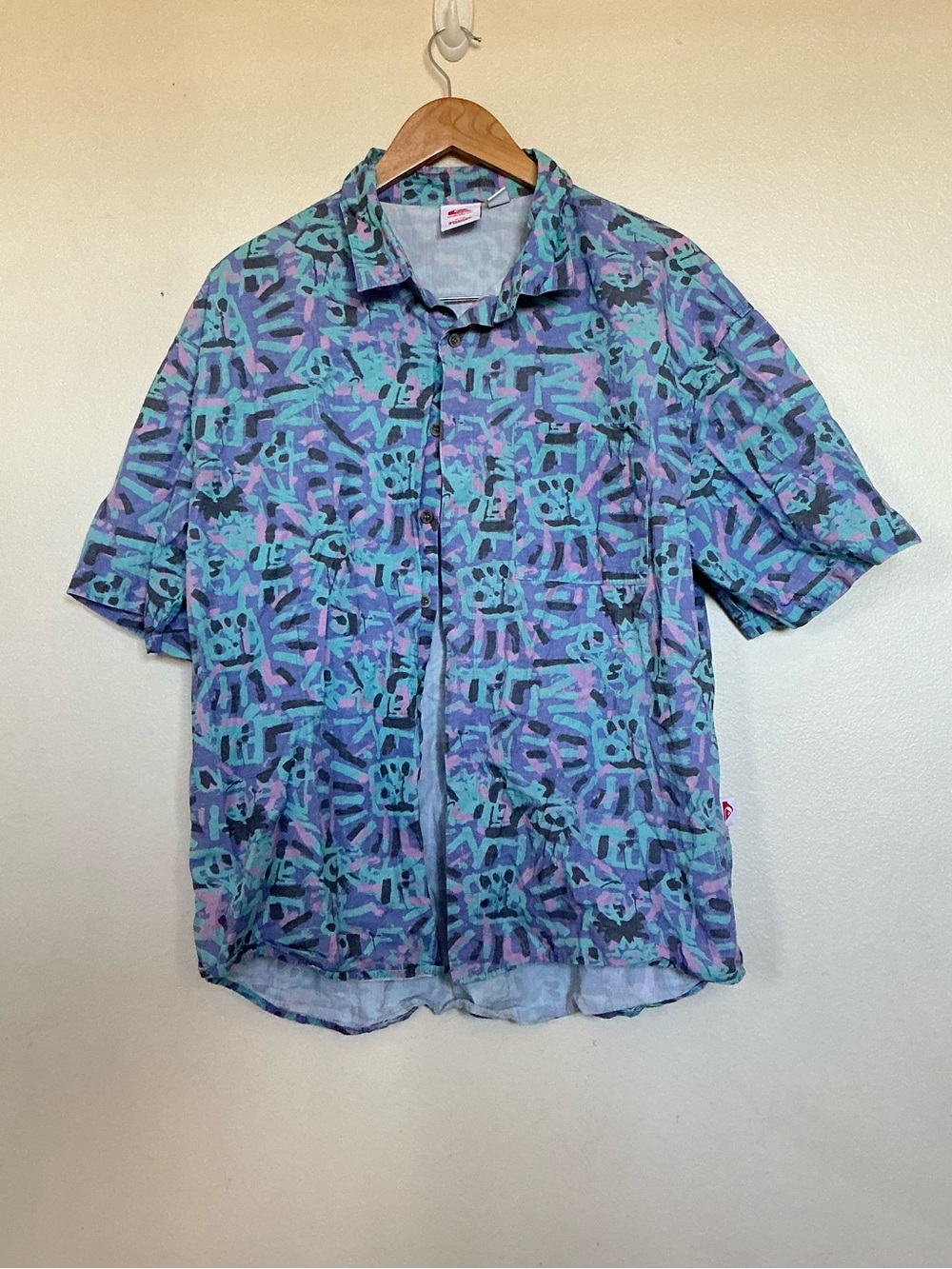 Quiksilver Stranger Things Short-Sleeve Button Shirt in Teal & Purple Pattern
